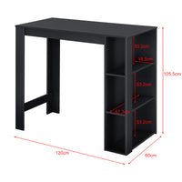 Tavolo Alto da Bar Danderyd Bancone a 3 Ripiani Laterali 120 x 60 x 106 cm - Nero [en.casa]
