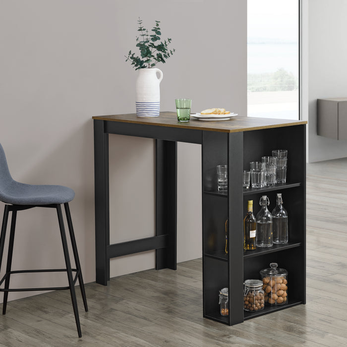 Tavolo Alto da Bar Danderyd Bancone a 3 Ripiani Laterali 120 x 60 x 106 cm - Nero / Effetto Rovere Scuro [en.casa]