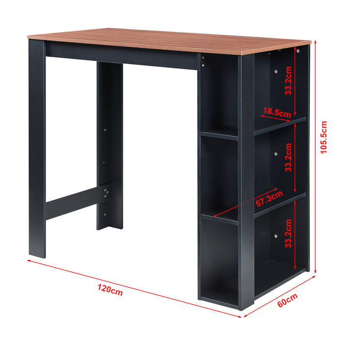 Tavolo Alto da Bar Danderyd Bancone a 3 Ripiani Laterali 120 x 60 x 106 cm - Nero / Effetto Noce [en.casa]