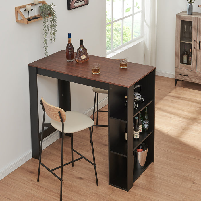 Tavolo Alto da Bar Danderyd Bancone a 3 Ripiani Laterali 120 x 60 x 106 cm - Nero / Effetto Noce [en.casa]