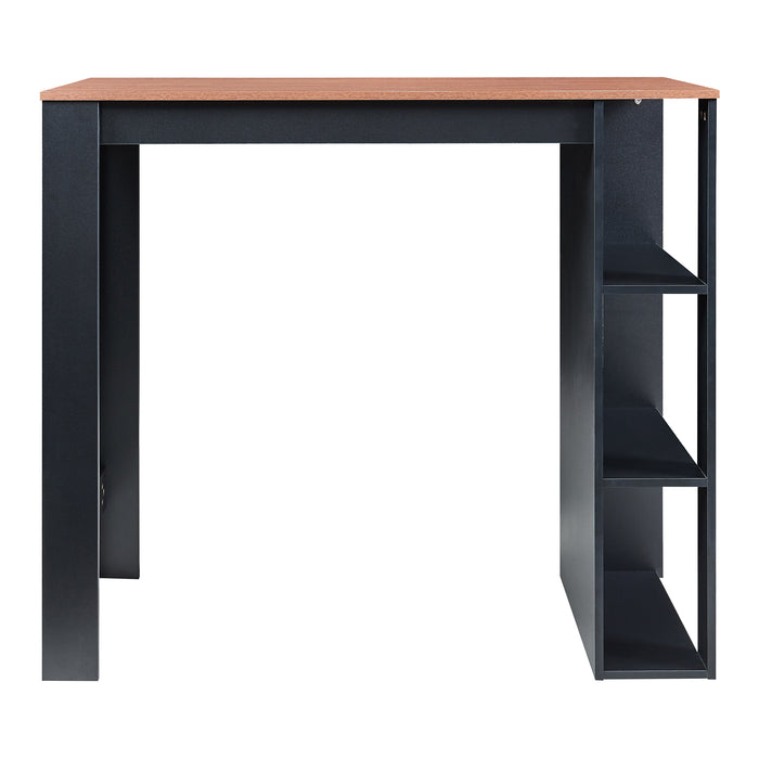 Tavolo Alto da Bar Danderyd Bancone a 3 Ripiani Laterali 120 x 60 x 106 cm - Nero / Effetto Noce [en.casa]
