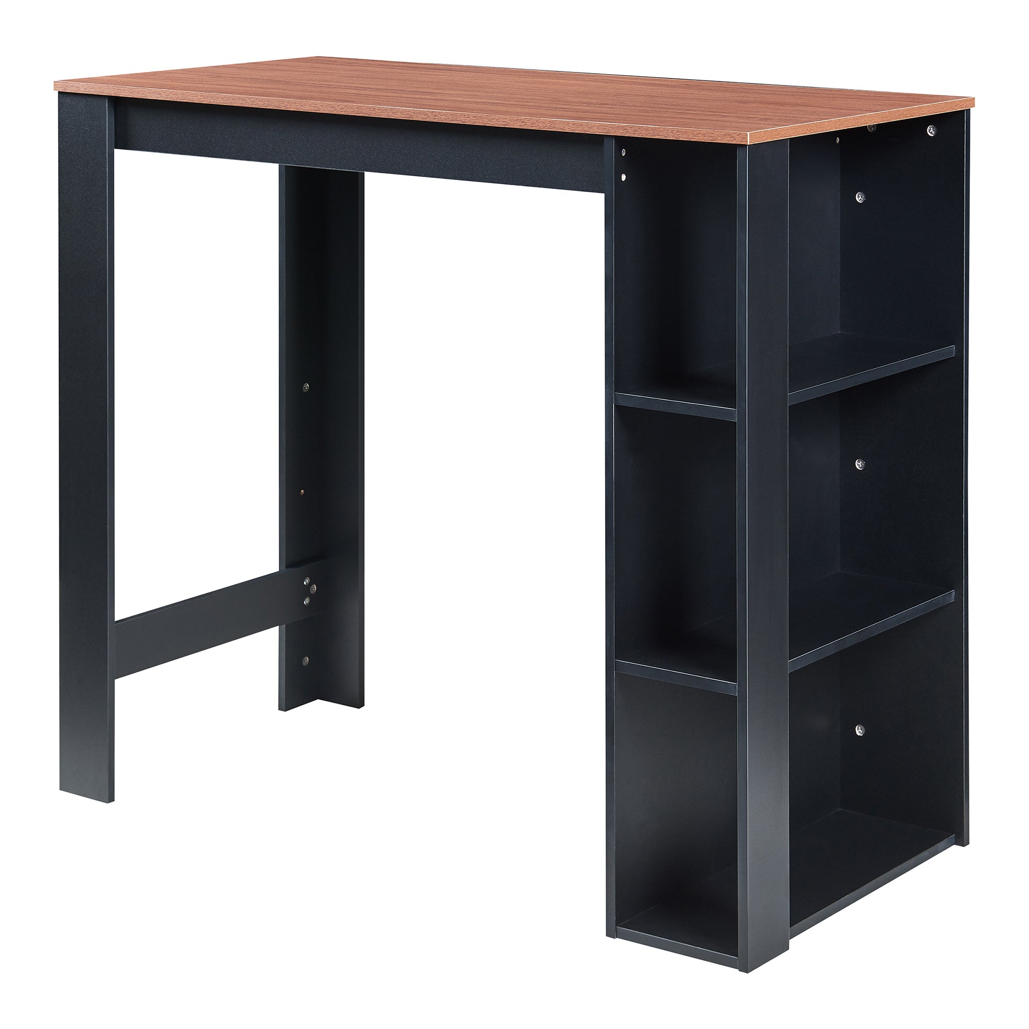 Tavolo Alto da Bar Danderyd Bancone a 3 Ripiani Laterali 120 x 60 x 106 cm - Nero / Effetto Noce [en.casa]