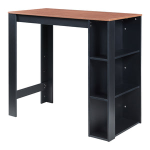 Tavolo Alto da Bar Danderyd Bancone a 3 Ripiani Laterali 120 x 60 x 106 cm - Nero / Effetto Noce [en.casa]
