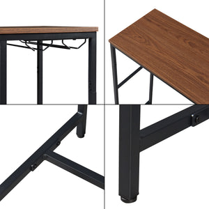 Bancone Tavolo Alto da Bar Trøndelag con Cantinetta e Portacalici - Nero / Effetto Noce [en.casa]