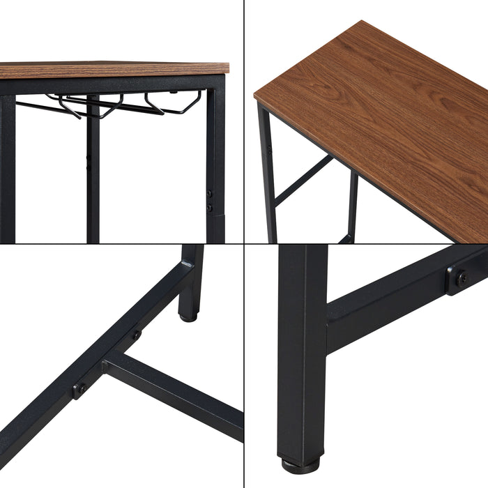 Bancone Tavolo Alto da Bar Trøndelag con Cantinetta e Portacalici - Nero / Effetto Noce [en.casa]