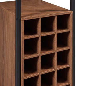 Bancone Tavolo Alto da Bar Trøndelag con Cantinetta e Portacalici - Nero / Effetto Noce [en.casa]