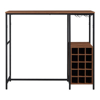 Bancone Tavolo Alto da Bar Trøndelag con Cantinetta e Portacalici - Nero / Effetto Noce [en.casa]