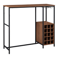 Bancone Tavolo Alto da Bar Trøndelag con Cantinetta e Portacalici - Nero / Effetto Noce [en.casa]