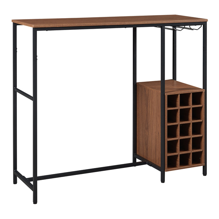 Bancone Tavolo Alto da Bar Trøndelag con Cantinetta e Portacalici - Nero / Effetto Noce [en.casa]