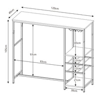 Tavolo Alto da Bar Stjørdal con Griglie per Calici e Portavino 120x40x105 cm Nero / Effetto Noce [en.casa]
