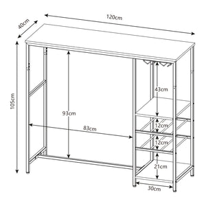 Tavolo Alto da Bar Stjørdal con Griglie per Calici e Portavino 120x40x105 cm Nero / Effetto Noce [en.casa]
