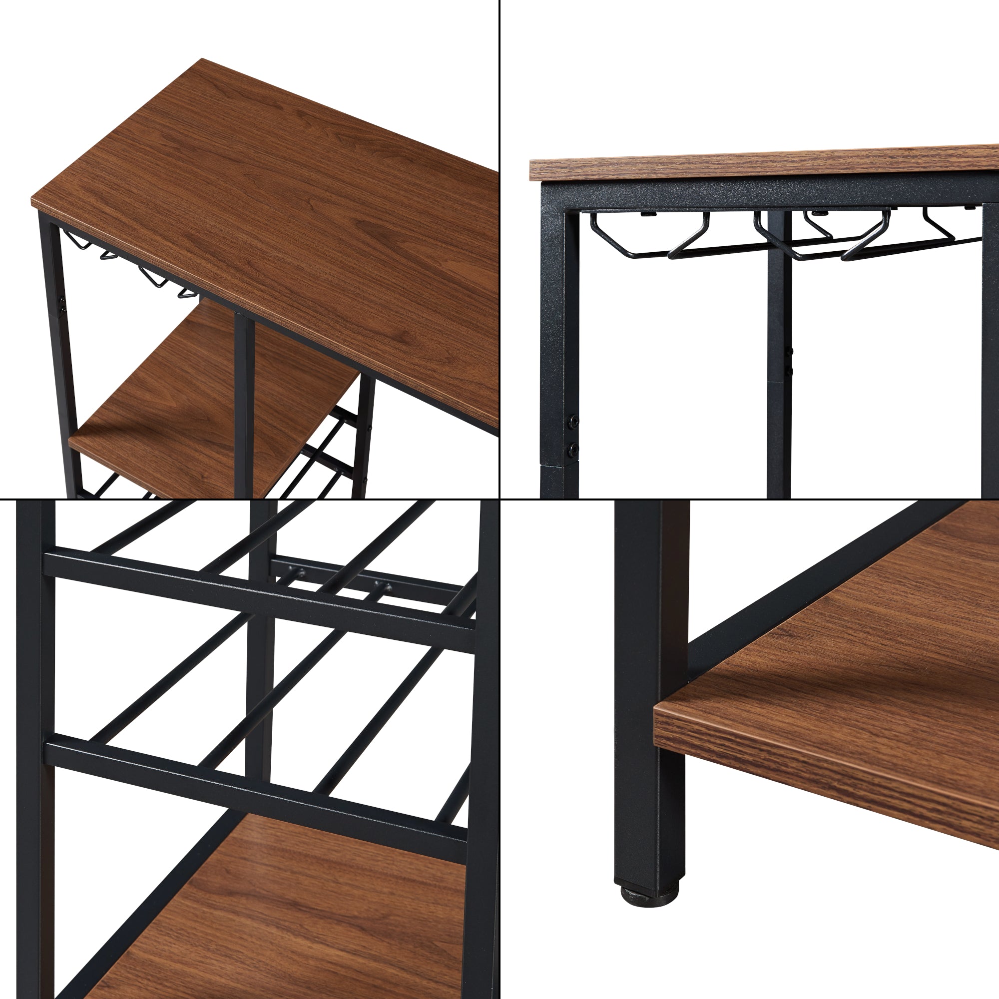 Tavolo Alto da Bar Stjørdal con Griglie per Calici e Portavino 120x40x105 cm Nero / Effetto Noce [en.casa]