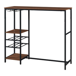 Tavolo Alto da Bar Stjørdal con Griglie per Calici e Portavino 120x40x105 cm Nero / Effetto Noce [en.casa]