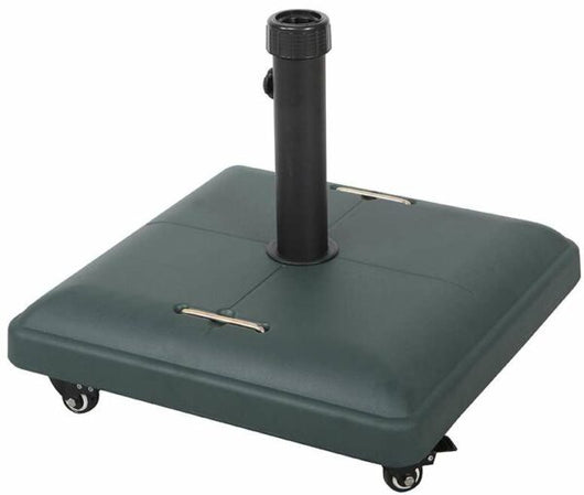 Base ombrellone con peso 37 kg in cemento grigio con ruote e maniglia, palo da Ø 35 a 48mm