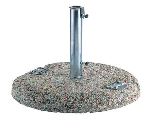 Base per ombrellone peso da 50kg tubo da 55mm, in graniglietto con maniglie in acciaio inox zincato