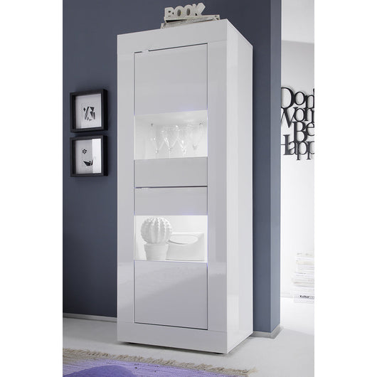 Mobile Vetrina a 2 ante bianco laccato Linea BASIC L 61 x H 162 x P 43 realizzato in legno 100% MADE IN ITALY, design moderno per cucina, sala da pranzo, soggiorno