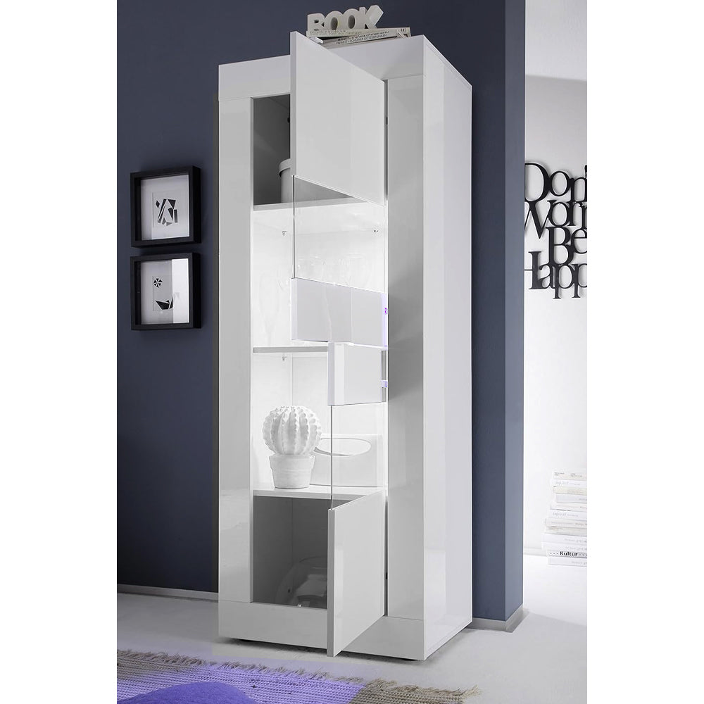 Mobile Vetrina a 2 ante bianco laccato Linea BASIC L 61 x H 162 x P 43 realizzato in legno 100% MADE IN ITALY, design moderno per cucina, sala da pranzo, soggiorno