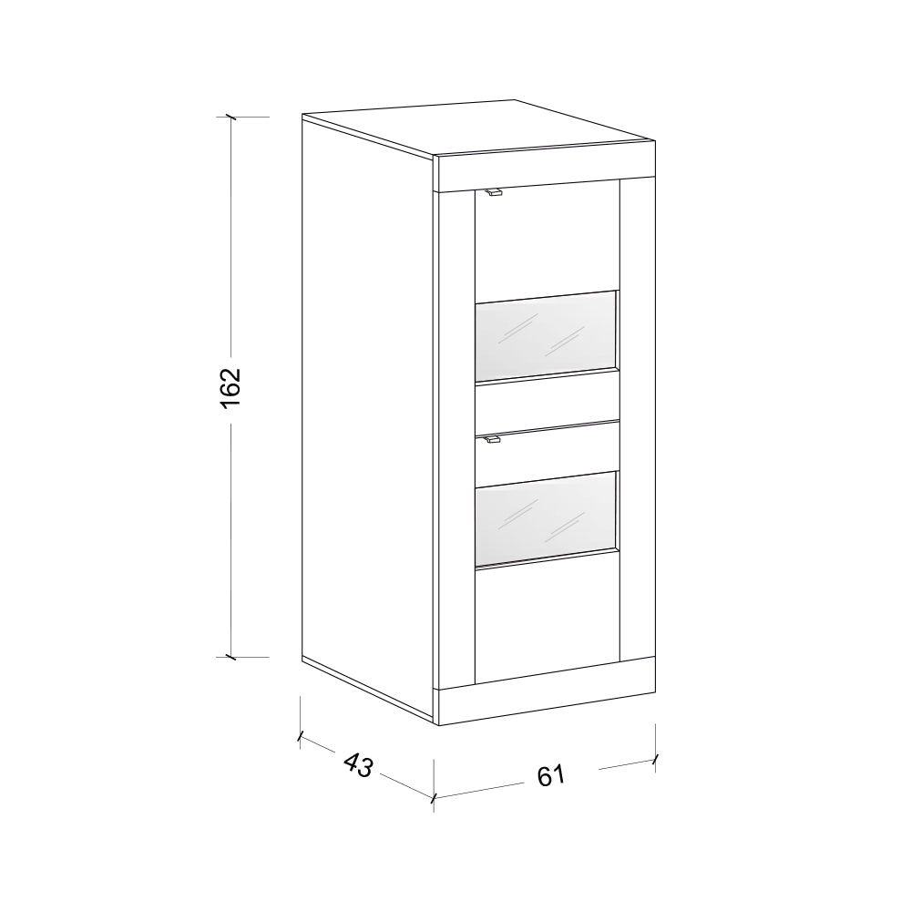 Mobile Vetrina a 2 ante bianco laccato Linea BASIC L 61 x H 162 x P 43 realizzato in legno 100% MADE IN ITALY, design moderno per cucina, sala da pranzo, soggiorno