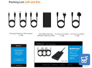 BatPower A90D 120W Slim Caricabatterie sostitutivo compatibile HP con USB QC Ricarica rapida