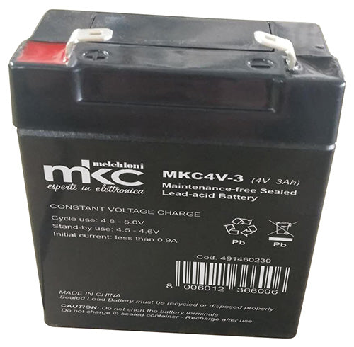 Batteria al piombo ricaricabile 4V 3Ah terminale faston 4.8mm MKC MKC4V-3
