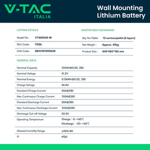 Batteria Accumulo 5.12kWh LiFePO4 51.2V 100Ah con BMS per Inverter Fotovoltaici