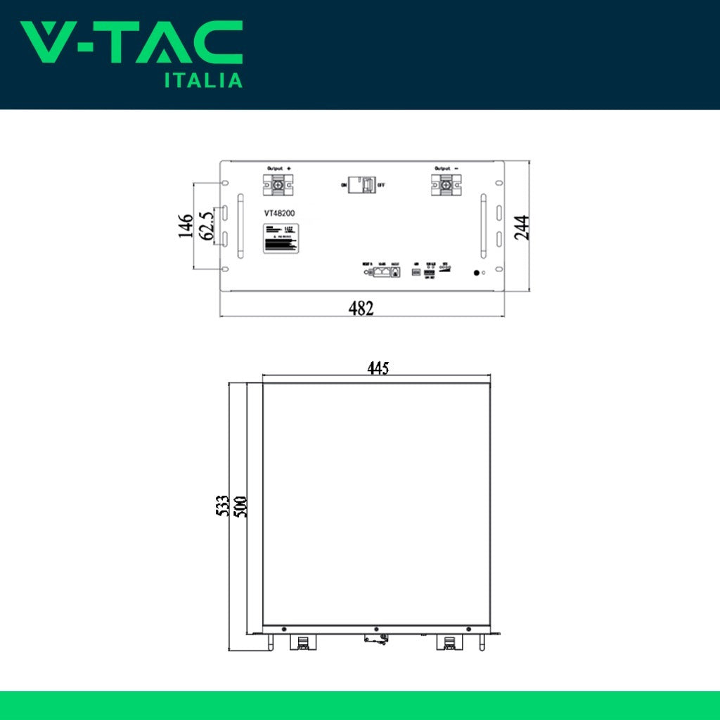 Batteria Accumulo 9.6kWh LiFePO4 48V 200Ah con BMS e Staffe per Inverter Fotovoltaici