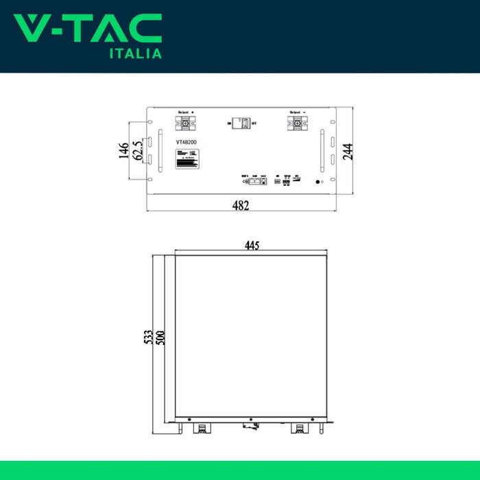 Batteria Accumulo 9.6kWh LiFePO4 48V 200Ah con BMS e Staffe per Inverter Fotovoltaici