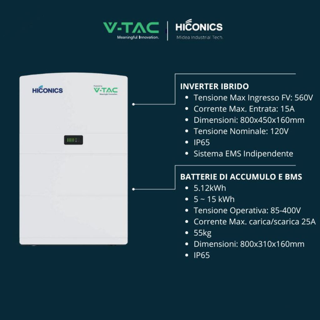 Batteria di Accumulo Hiconics HiEnergy (Midea) Aggiuntiva Monofase 5kWh LFP IP65 ad Alta Tensione per espansione Inverter Hiconics HiEnergy Monofase ALL-IN-ONE SKU-11983