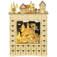 Calendario dell'Avvento da Riempire con 24 Cassetti e Luci a LED, in Legno Naturale 36 x 9 x 52 cm