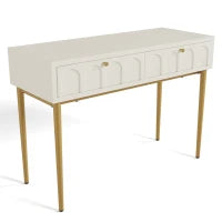 Toletta Elegante con 2 Cassetti, Design Classico per Camera da Letto, Bianco Crema