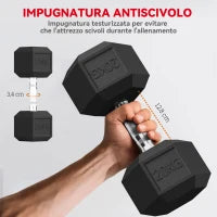 Manubrio Esagonale da 20kg in Acciaio e Gomma per Workout in Palestra, Casa e Ufficio, Nero
