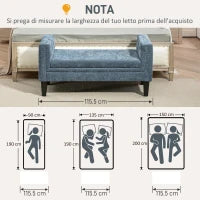 Panca Fondoletto con Braccioli Trapuntati e 2 Cuscini, in Ciniglia e Legno, 115.5x45x56 cm, Grigio e Nero