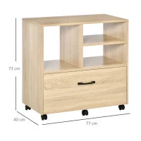 Mobile Multiuso per Ufficio Porta Stampante con 5 Ruote e Ripiano Regolabile, 77x40x73cm - Legno