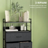 Cassettiera 5 Cassetti Moderna in Tessuto non Tessuto, Acciaio e MDF, 58x30x120 cm, Nera
