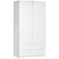 Armadio Guardaroba in Truciolato Bianco con Appendiabiti e 2 Cassetti Scorrevoli per Camere da Letto, 100x60x200 cm