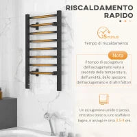 Scaldasalviette Elettrico da Terra o Parete 150W con 8 Barre e Timer 2-4 Ore, 53x35x90 cm, Nero