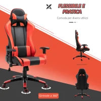 Sedia Gaming Professionale Girevole，Sedia da Ufficio Reclinabile con Sostegno Lombare e Collo PVC 67 x 67 x 123-132cm Nero-rosso