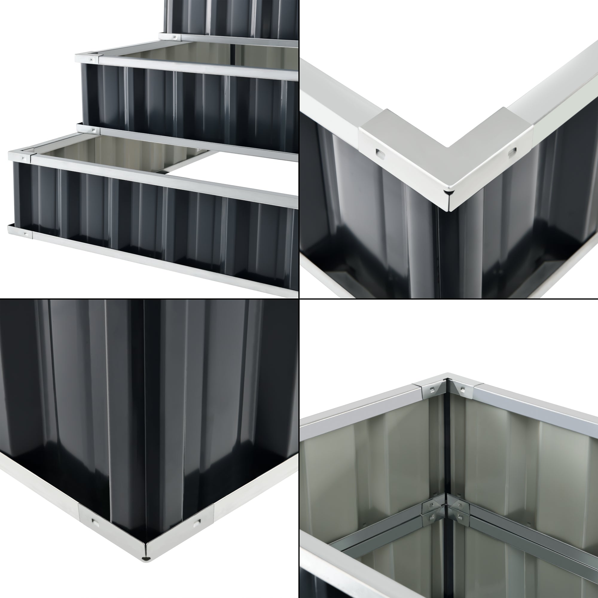 Aiuola Alta da Giardino 'Renswoude' Struttura a 3 Livelli in Acciaio Zincato - Antracite [en.casa]