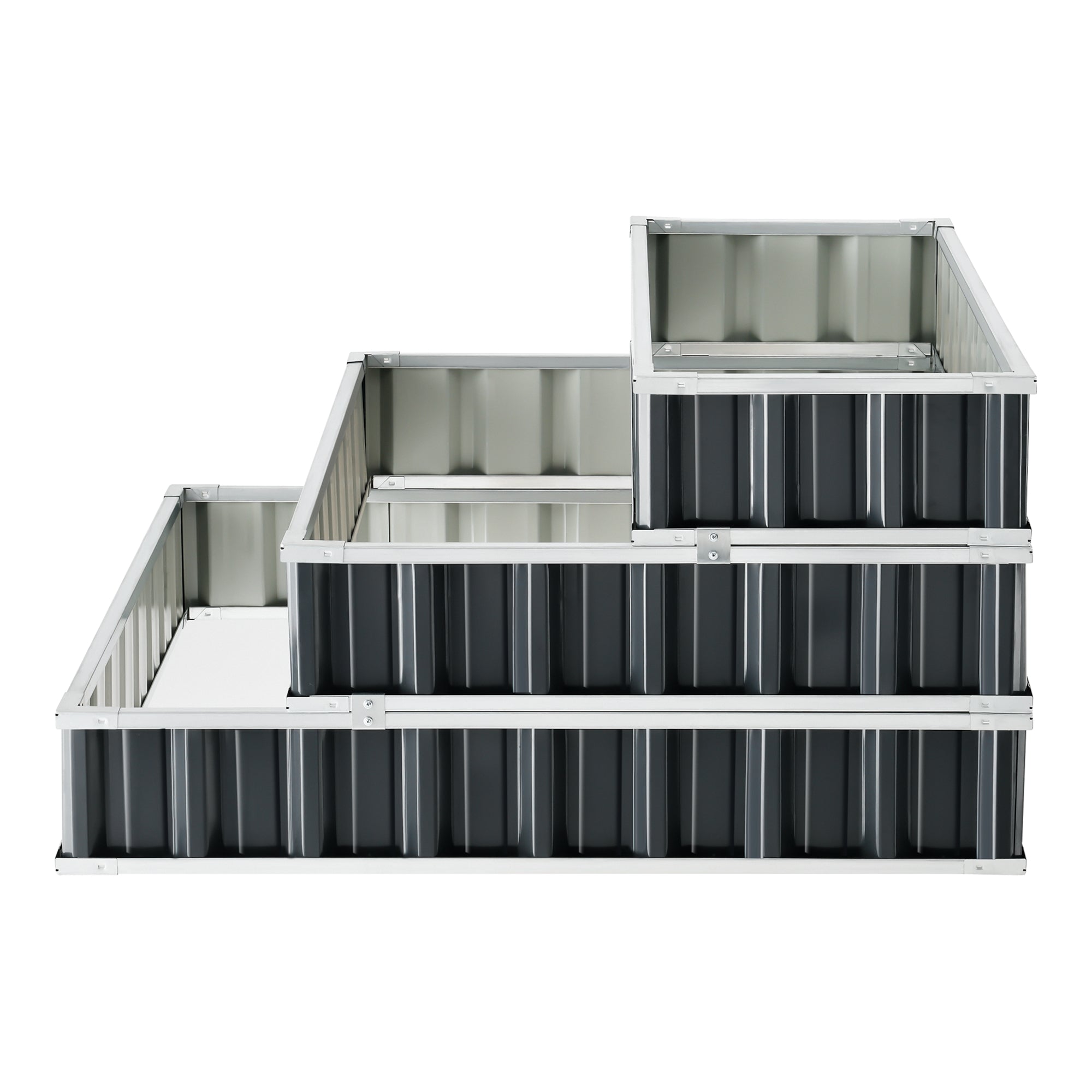 Aiuola Alta da Giardino 'Renswoude' Struttura a 3 Livelli in Acciaio Zincato - Antracite [en.casa]