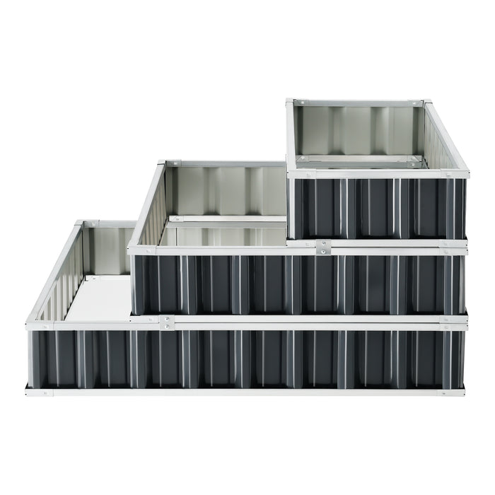 Aiuola Alta da Giardino 'Renswoude' Struttura a 3 Livelli in Acciaio Zincato - Antracite [en.casa]