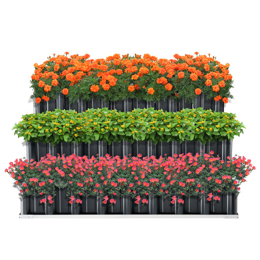 Aiuola Alta da Giardino 'Renswoude' Struttura a 3 Livelli in Acciaio Zincato - Antracite [en.casa]