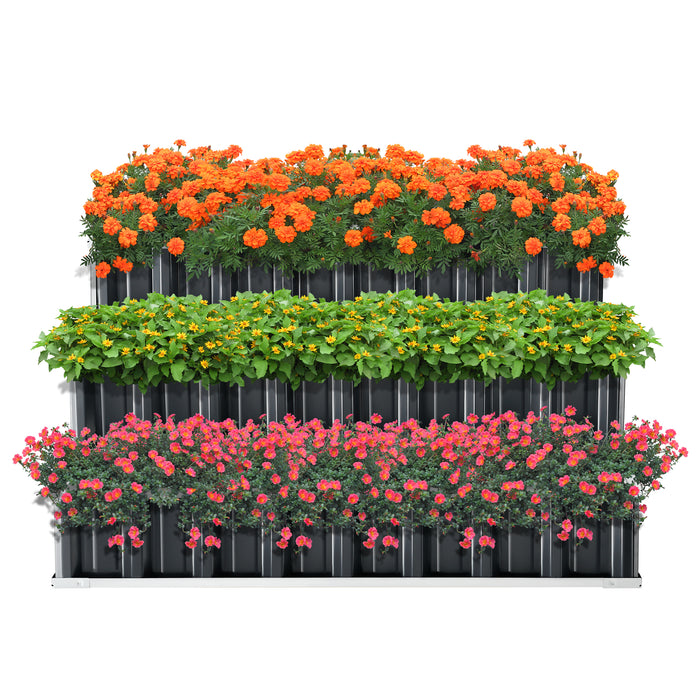 Aiuola Alta da Giardino 'Renswoude' Struttura a 3 Livelli in Acciaio Zincato - Antracite [en.casa]