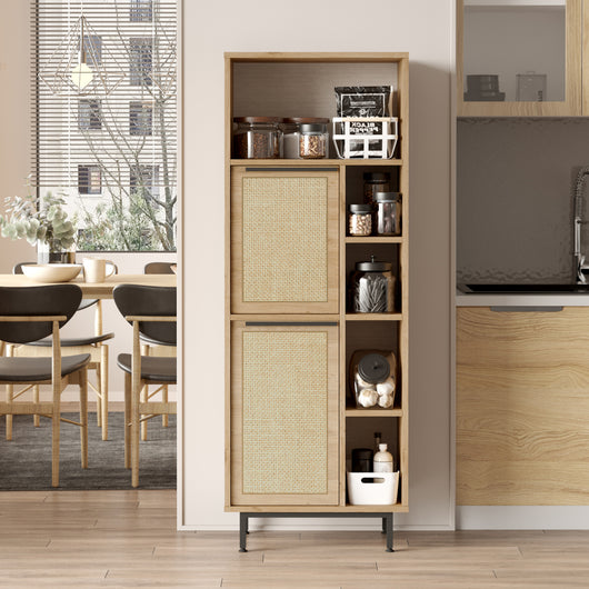 Armadio Kvænangen Mobile Contenitore 162x60x36 cm Effetto Rovere / Rattan [en.casa]