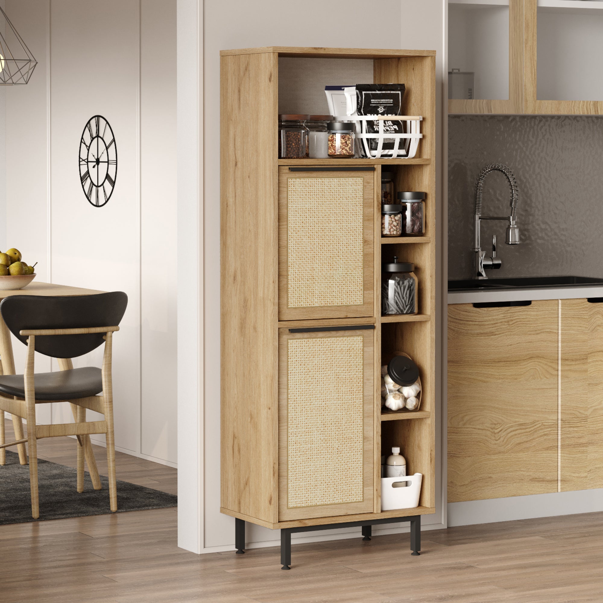 Armadio Kvænangen Mobile Contenitore 162x60x36 cm Effetto Rovere / Rattan [en.casa]