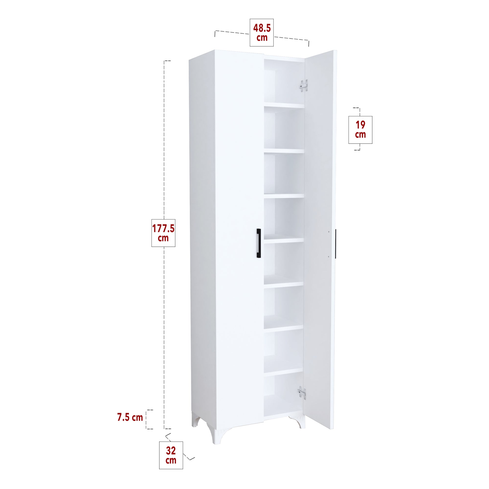 Armadio Guardaroba Strömsund a 2 Ante e 7 Ripiani 177,5 x 48,5 x 32 cm - Bianco [en.casa]