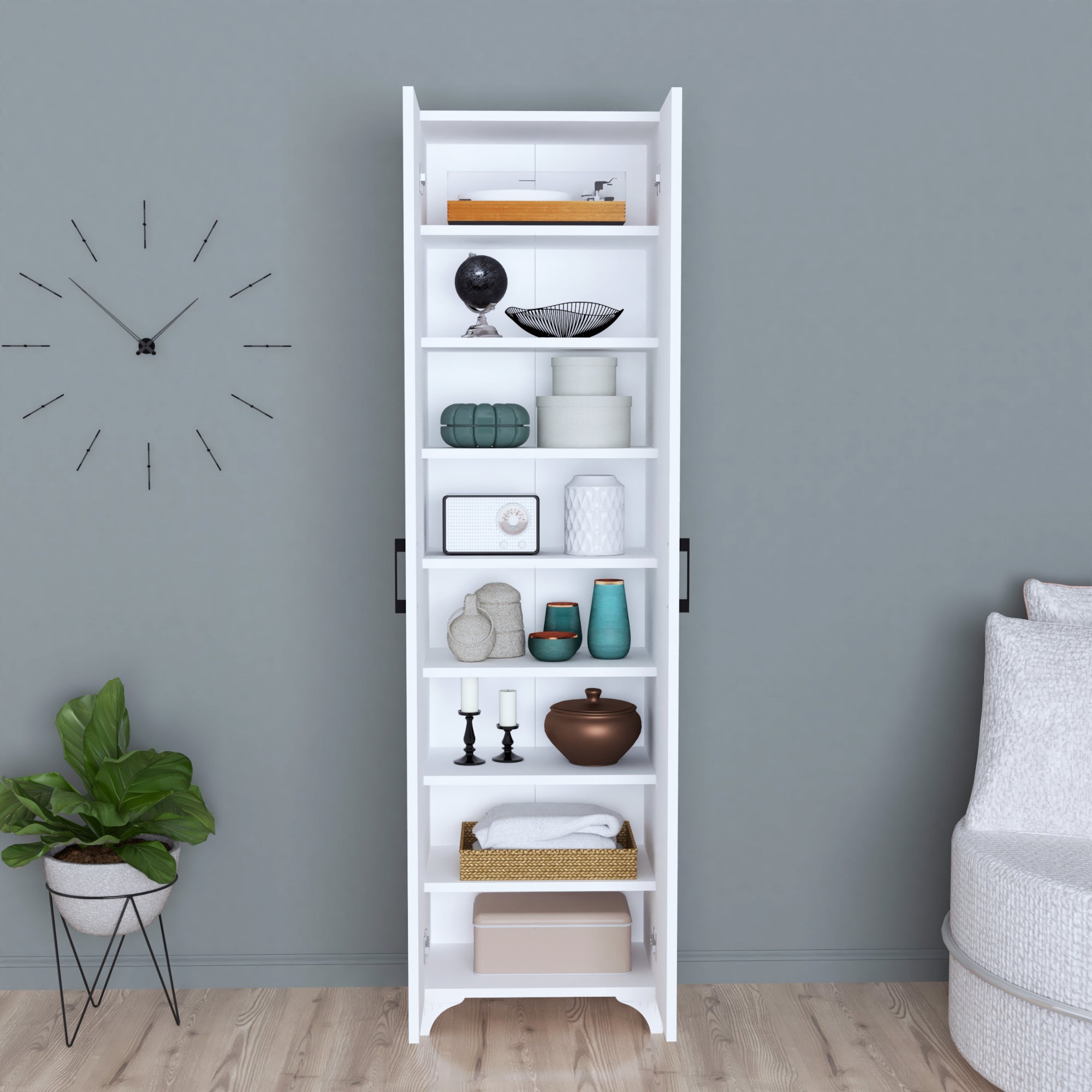 Armadio Guardaroba Strömsund a 2 Ante e 7 Ripiani 177,5 x 48,5 x 32 cm - Bianco [en.casa]