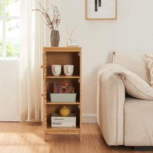 Comodino Ypäjä in Bambù a 3 Ante Tavolino Laterale 82 x 33 x 27 cm - Naturale [en.casa]