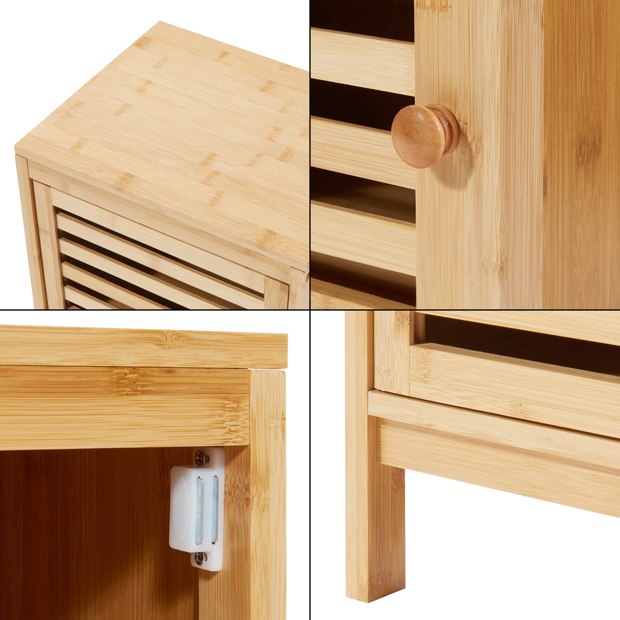 Comodino Ypäjä in Bambù a 3 Ante Tavolino Laterale 82 x 33 x 27 cm - Naturale [en.casa]