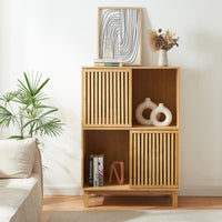 Libreria Bassa Ypäjä in Bambù con Sportelli Scorrevoli 120x84x39 cm [en.casa]
