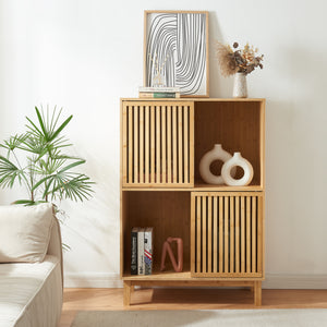 Libreria Bassa Ypäjä in Bambù con Sportelli Scorrevoli 120x84x39 cm [en.casa]